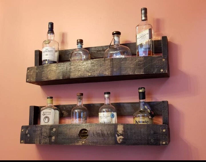 Personalized Bourbon/Whiskey Barrel Stave Shelf
